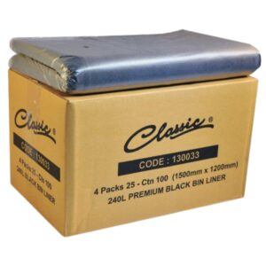 240L Classic® Heavy Duty Black Bin Liners – Carton of 100